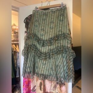 Eva Franco Anthropologie Floral Green ruffle Tiered Skirt size 10 28” waist